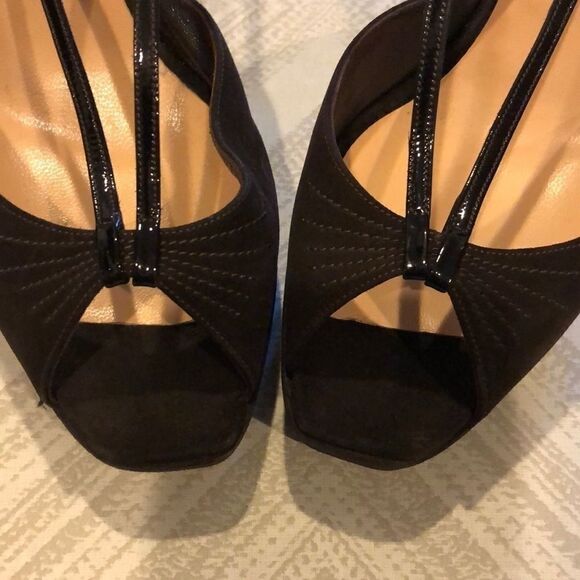 Michel Perry Brown Suede/Leather Peep Toe Platform - Picture 2 of 7